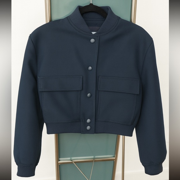 Zara Blue cropped bomber jacket - Picture 2 of 4